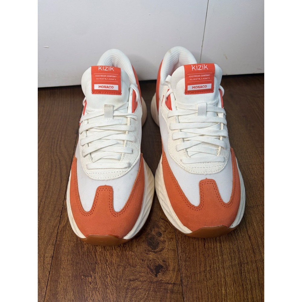 Kizik Monaco White Tigerlily Orange Suede Hands Free Slip On Sneakers Mens 9.5